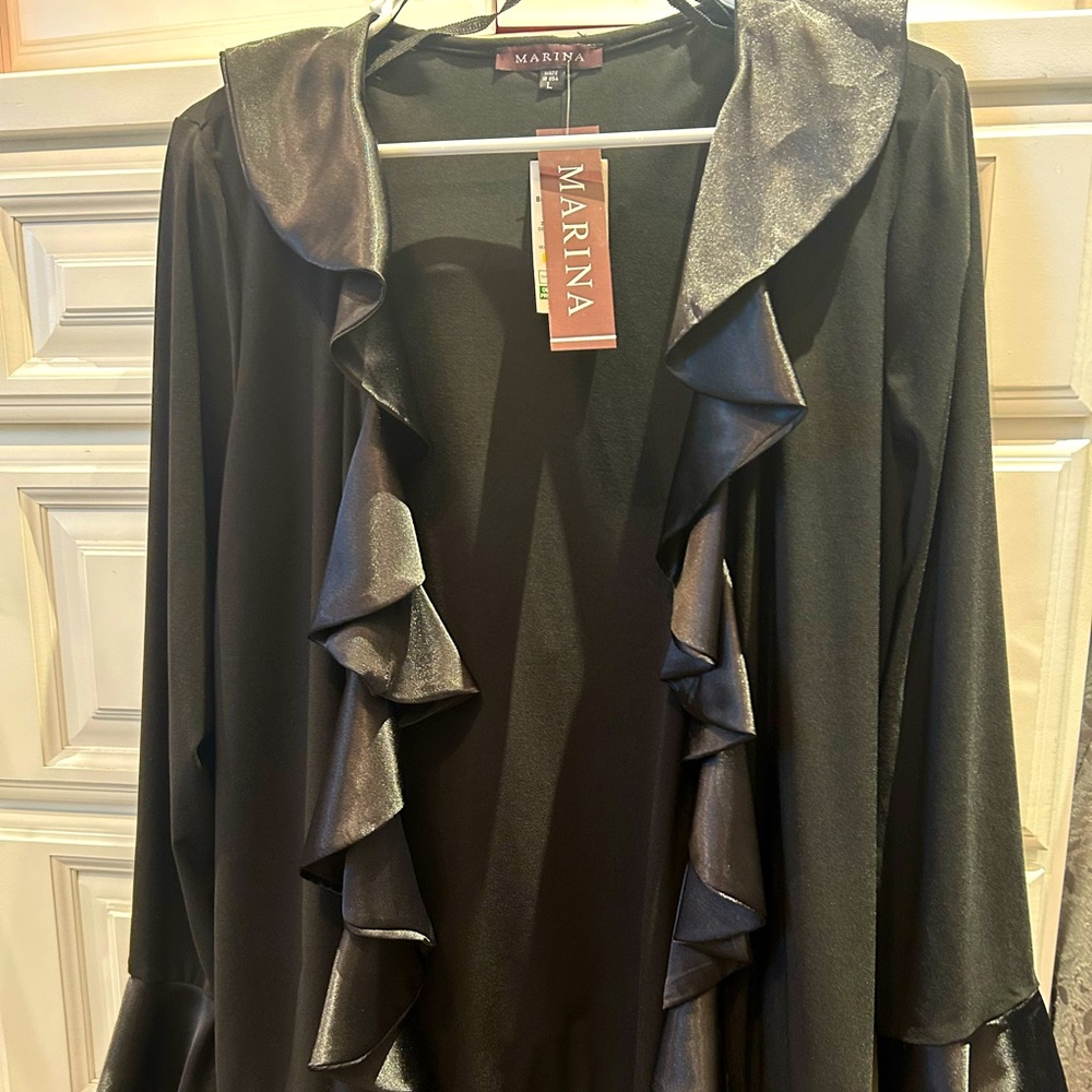 MARINA New With Tags Black Ruffle Front Open Jacket / Evening Layering Piece